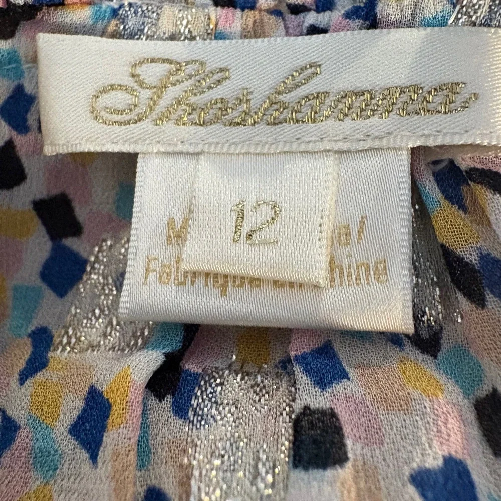 Shoshanna Anthropologie Mini Dress Floral Print Metallic Ruffle‎ Short Sleeve 12